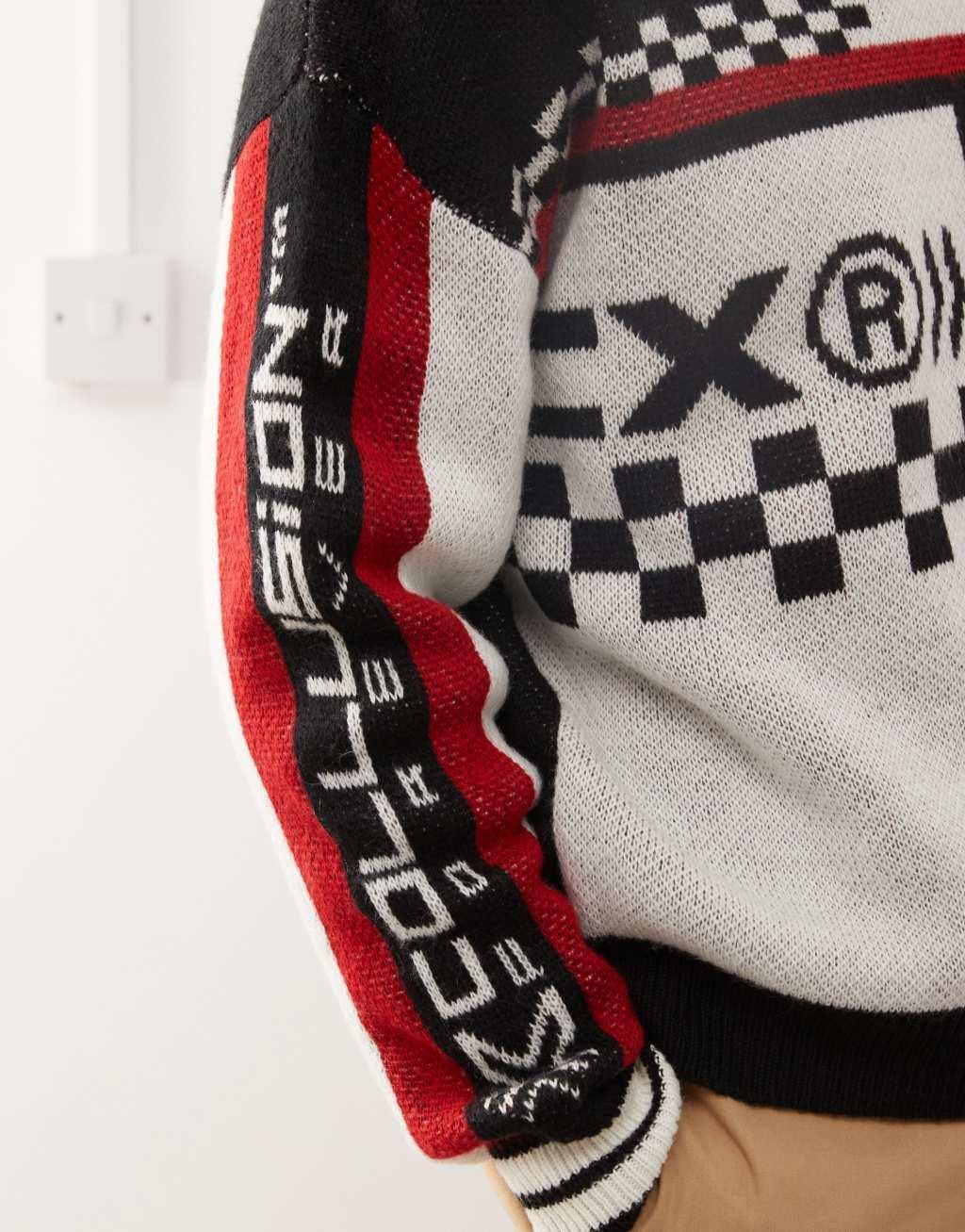 COLLUSION oversized motorcross knit sweater in black Product Image