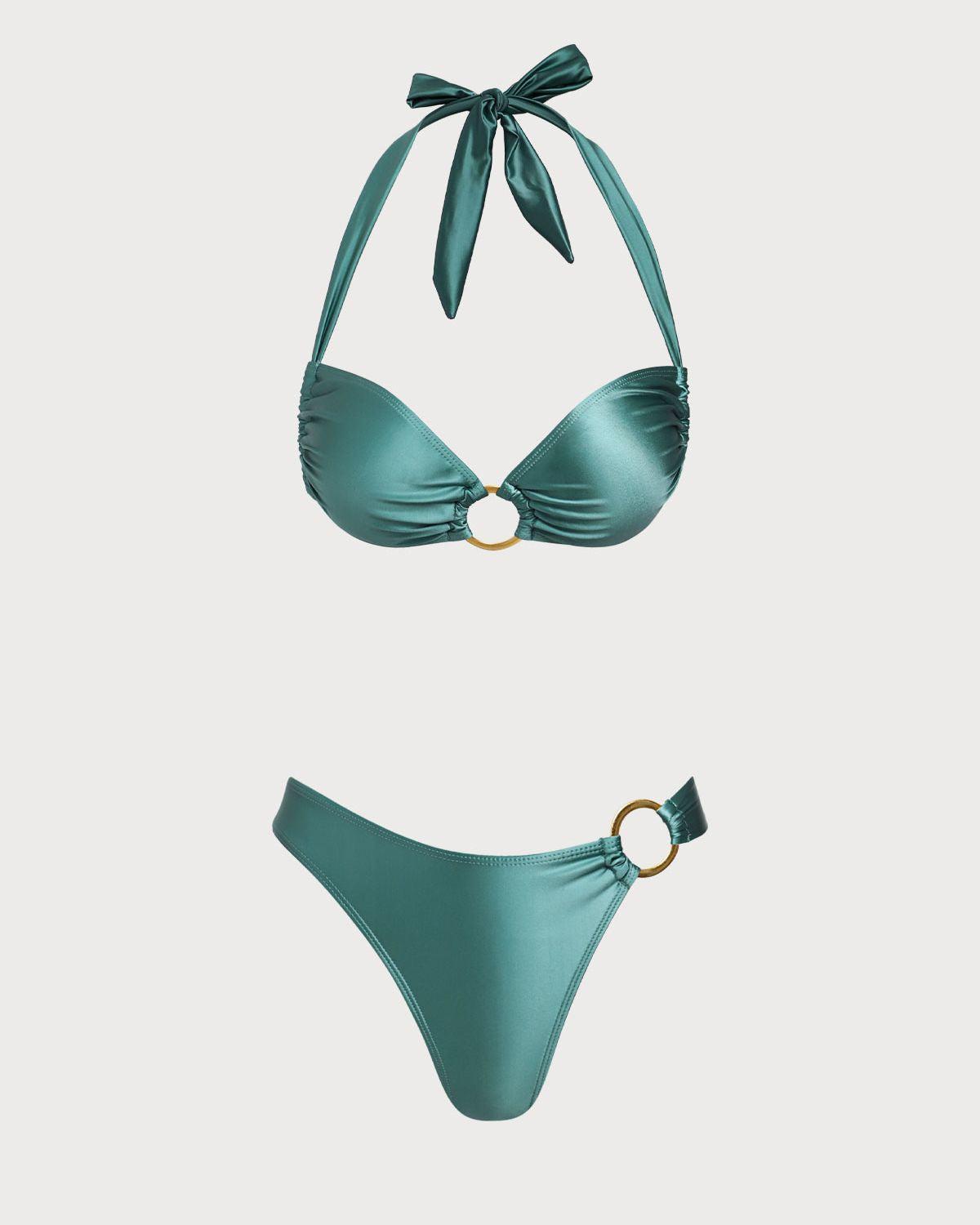 Green O-Ring Halter Bikini Set Product Image