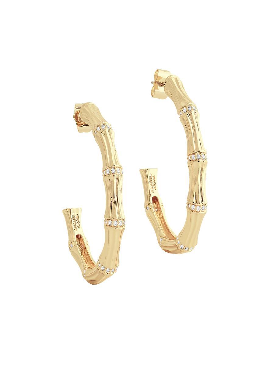 Cubic Zirconia Bamboo Hoop Earrings Product Image