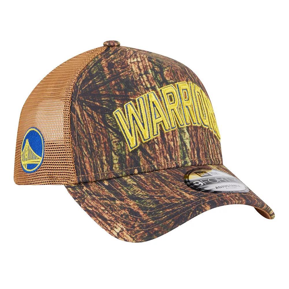 Men's New Era  Camo Golden State Warriors Victory Grove Forest A-Frame Trucker 9FORTY Adjustable Hat, Green Product Image