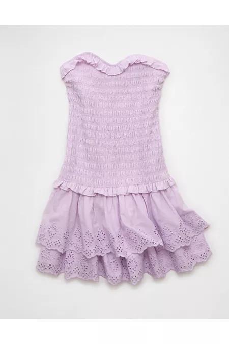 AE Strapless Smocked Ruffle Drop Waist Mini Dress Women's Product Image