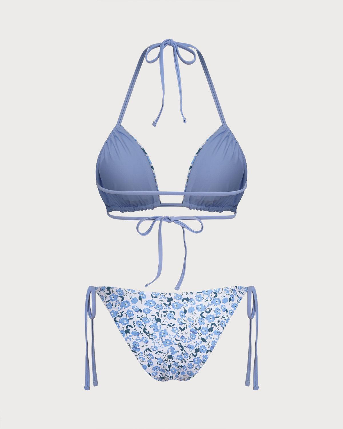 Blue Floral Triangle Bikini Set Product Image
