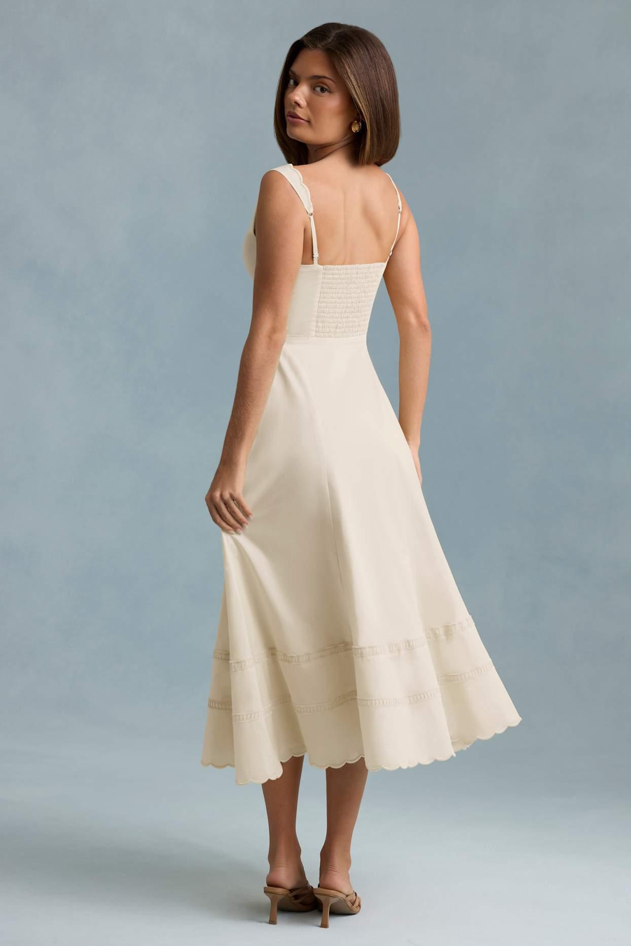 Cotton-Poplin A-Line Midaxi Dress in Ivory Product Image