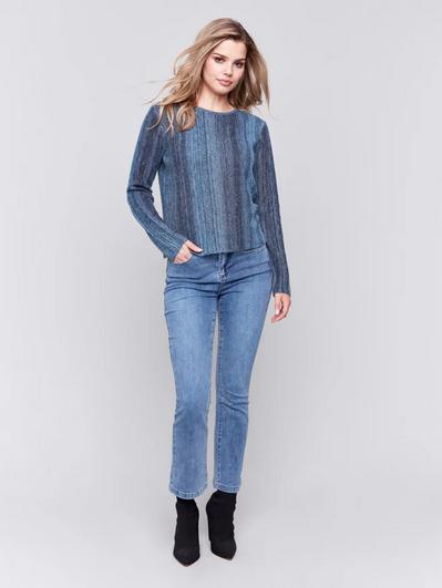 Sheer Space Dye Yarn Crew Neck Sweater Product Image