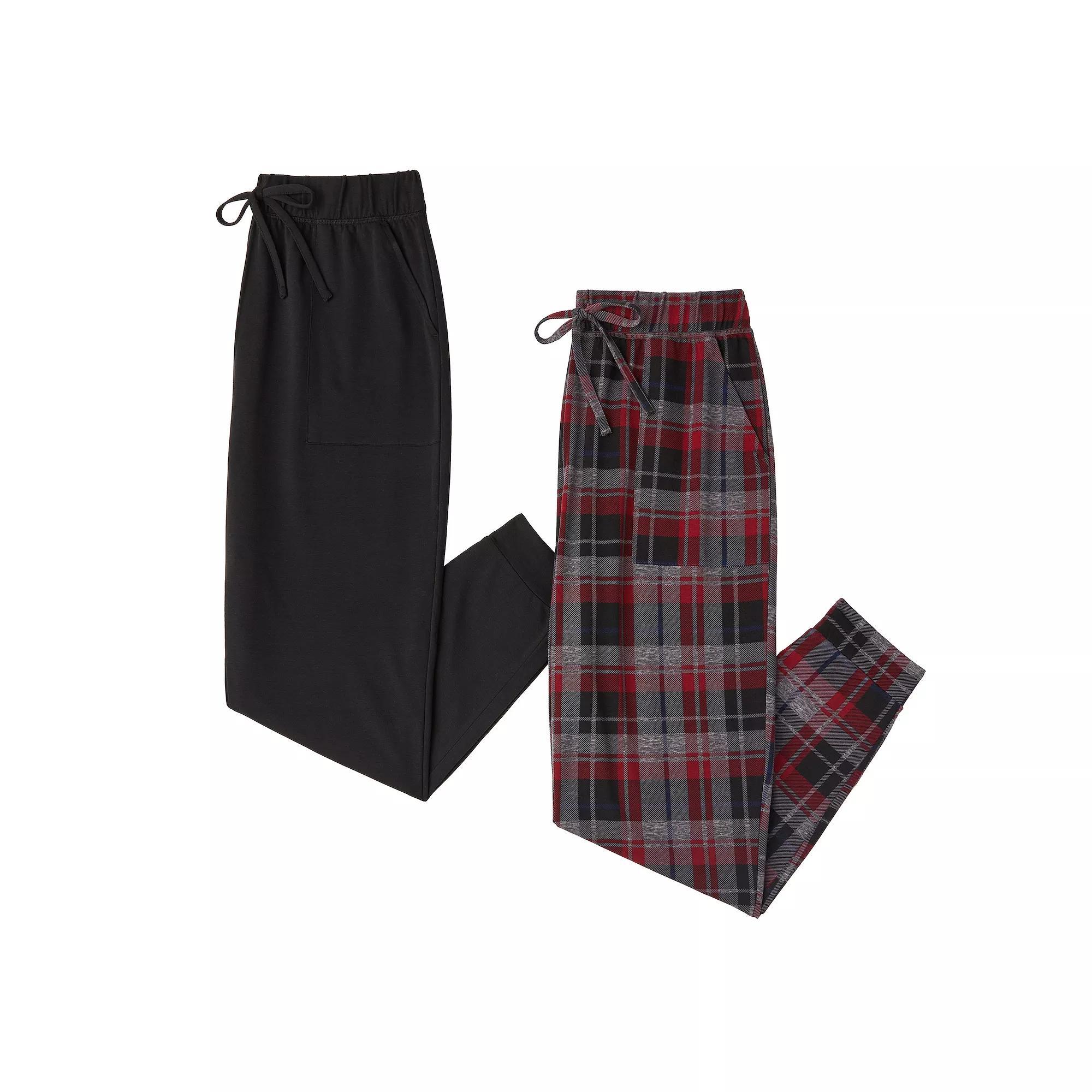 Men's Cuddl Duds® 2-Pack French Terry Cuffed Bottom Pajama Pants Set, Size: Small, Black Gray Camo Product Image