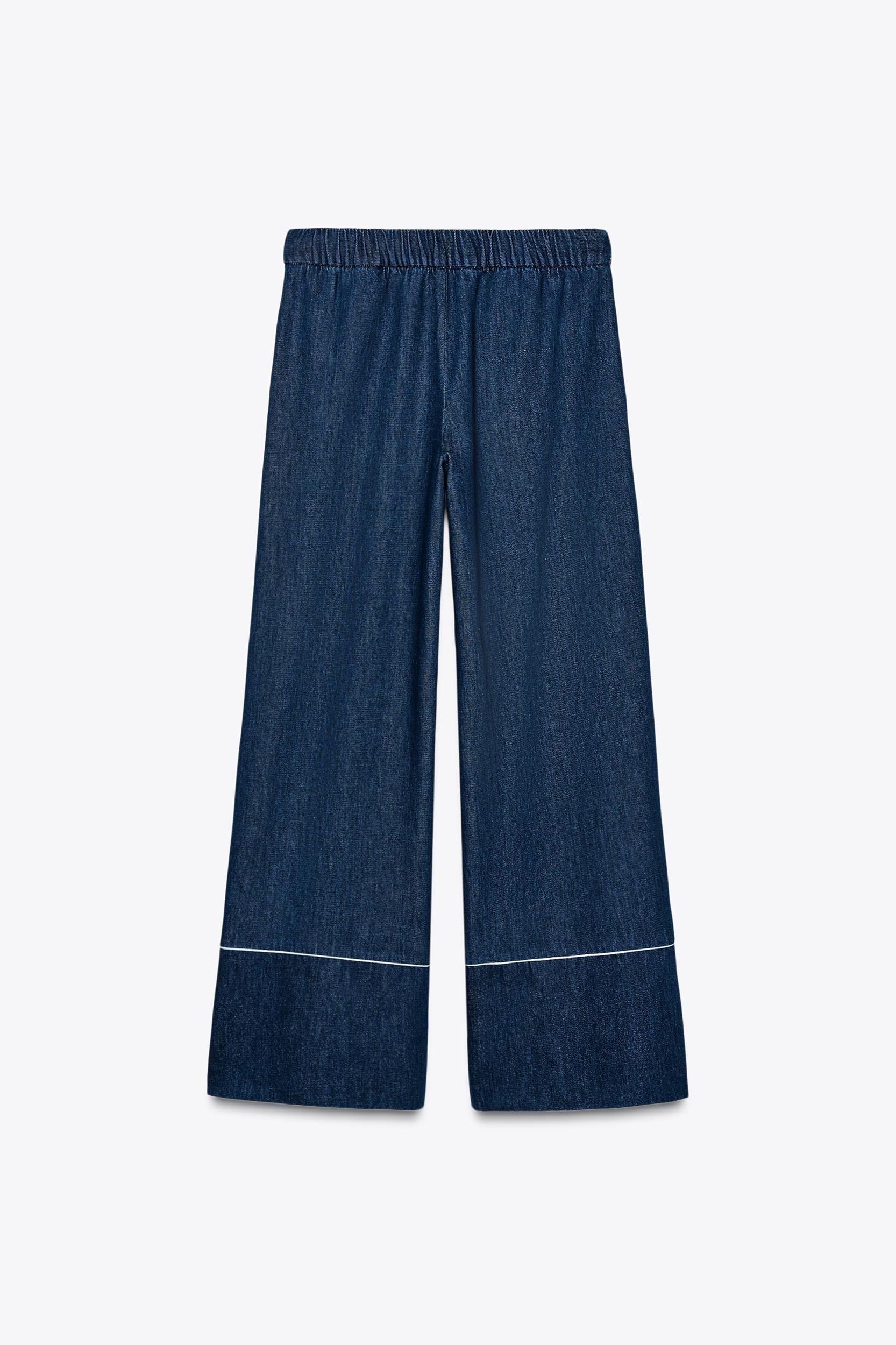 CONTRASTING PIPING WIDE-LEG PANTS Product Image