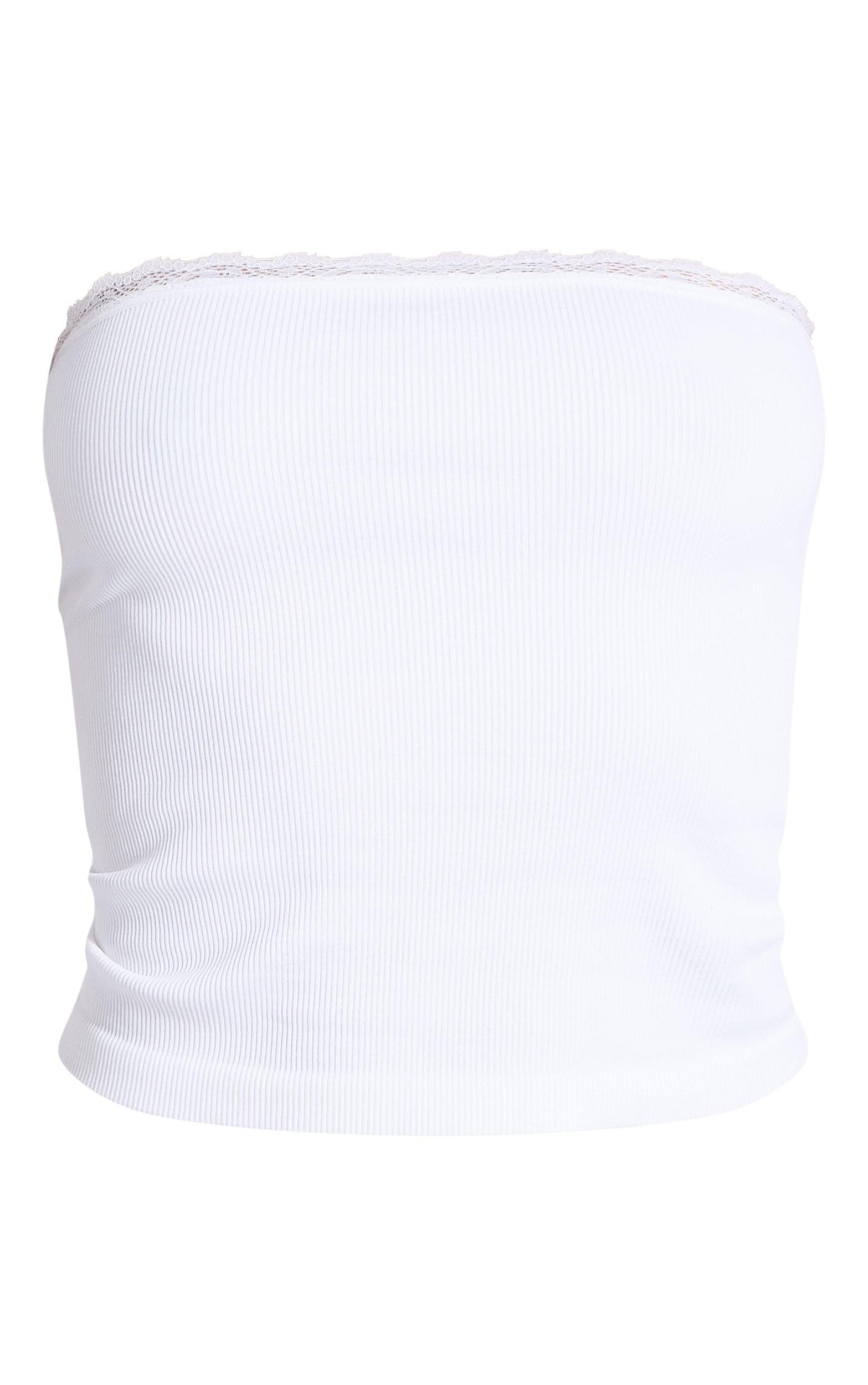 White Lace Trim Snatched Rib Bandeau Top Product Image