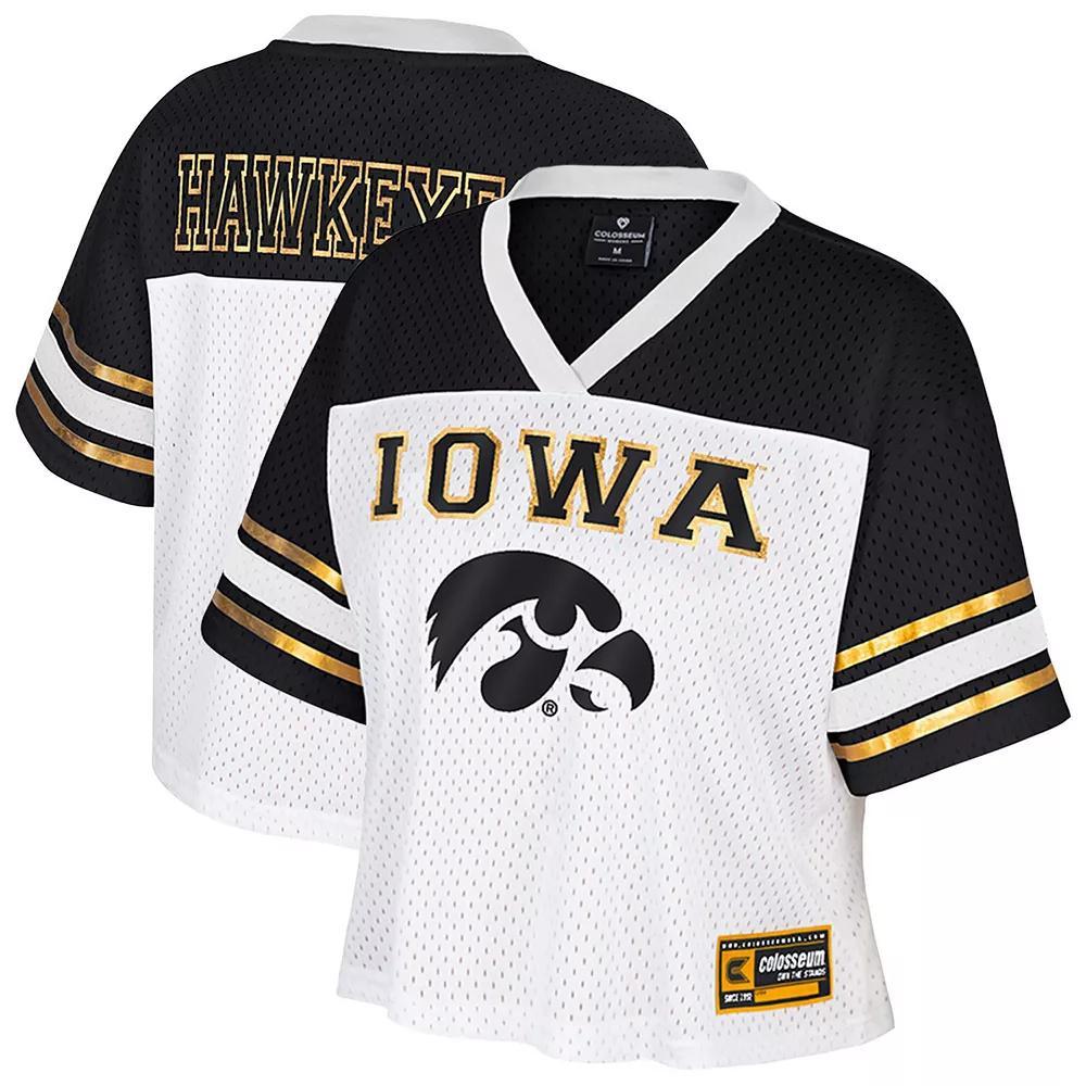 Women's Colosseum White Iowa Hawkeyes Treasure Cropped Football Jersey,  Product Image