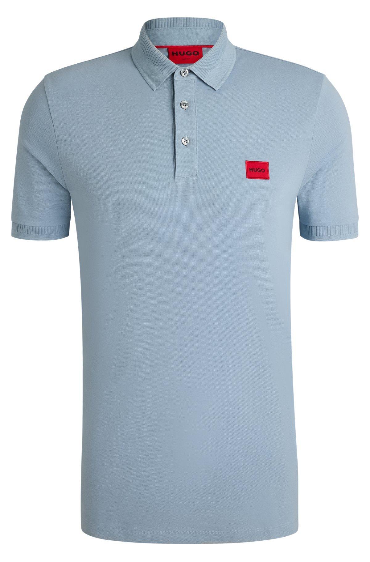 Cotton-piqué slim-fit polo shirt with logo label Product Image