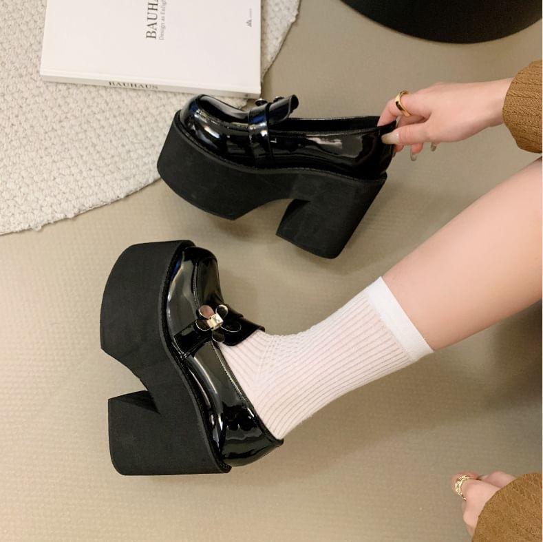 Platform Chunky Heel Floral Loafers Product Image