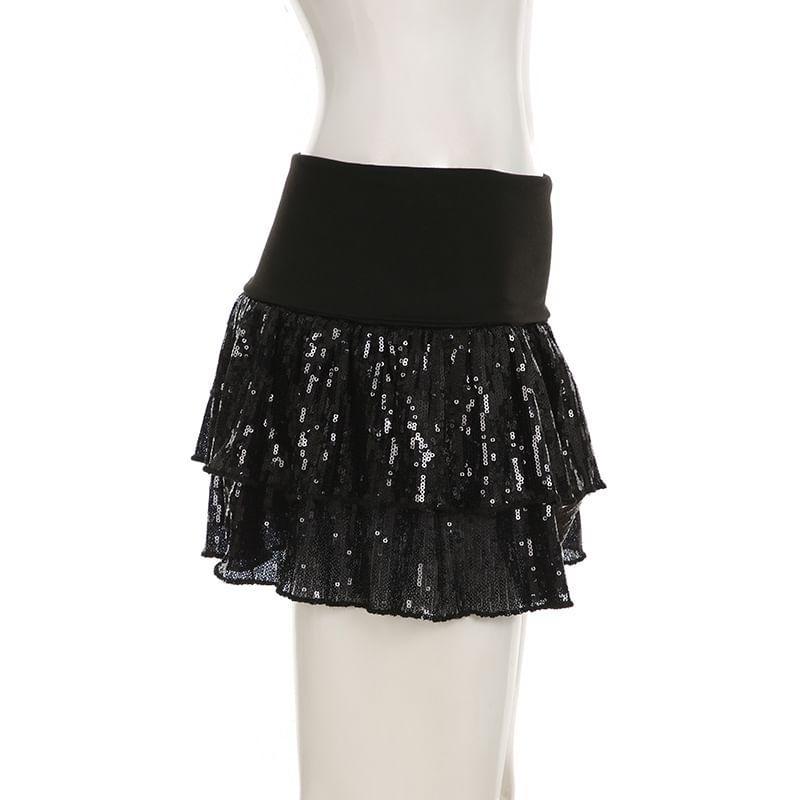 Low Rise Sequin Layered Mini A-Line Skirt Product Image