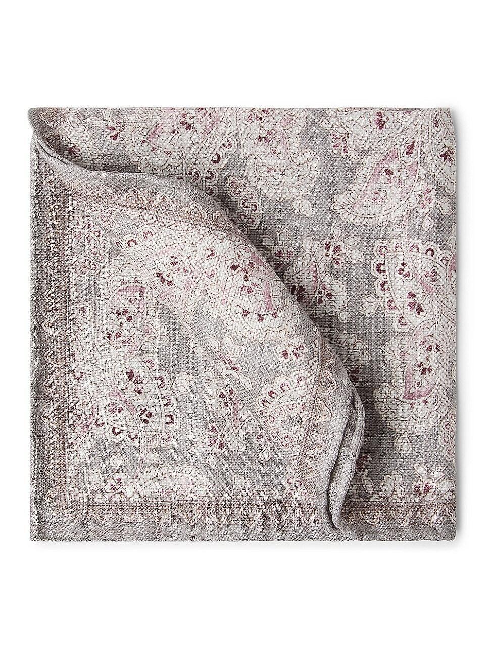 Mens Double Face Linen and Silk Pocket Square with Paisley Design Product Image