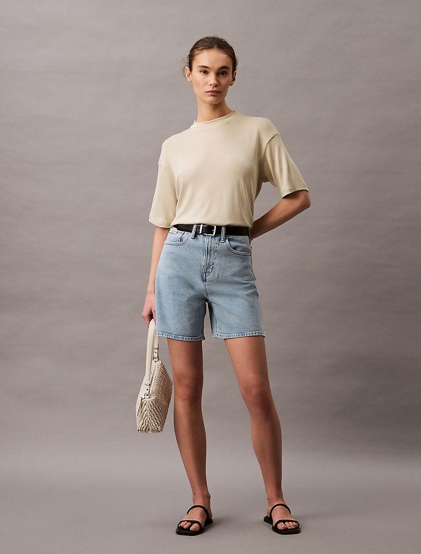 High Rise A-Line Denim Shorts Product Image