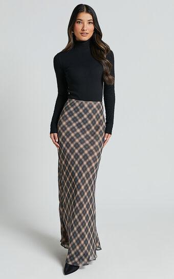 Mandy Maxi Skirt - High Waist Slip Skirt in Multi Check Product Image