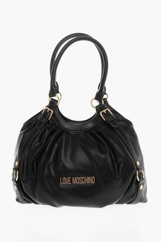 MOSCHINO Love  Faux Leather Bucket Bag With Golden Details In Black Product Image