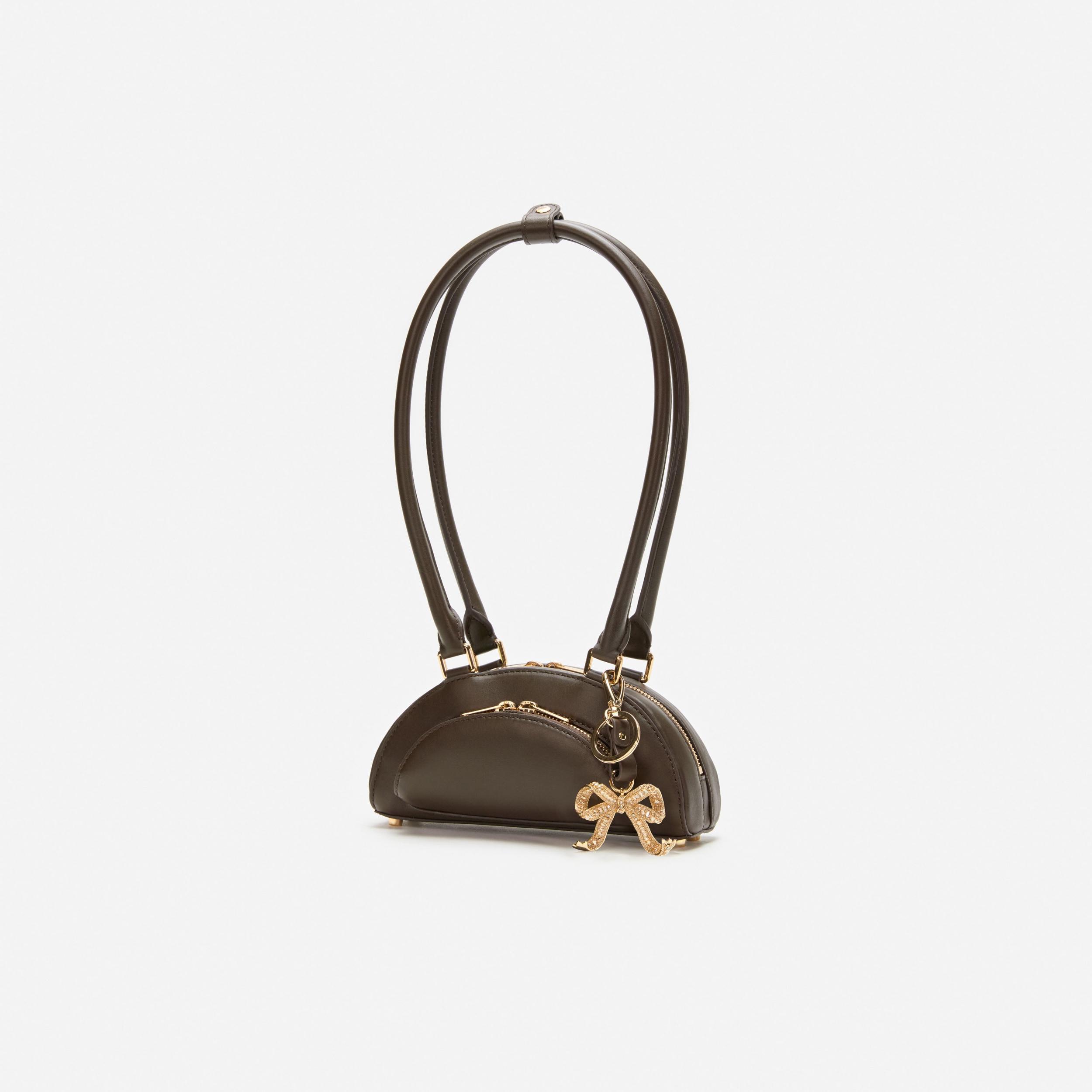 Brown Leather Mini Shoulder Bag With Charm Product Image