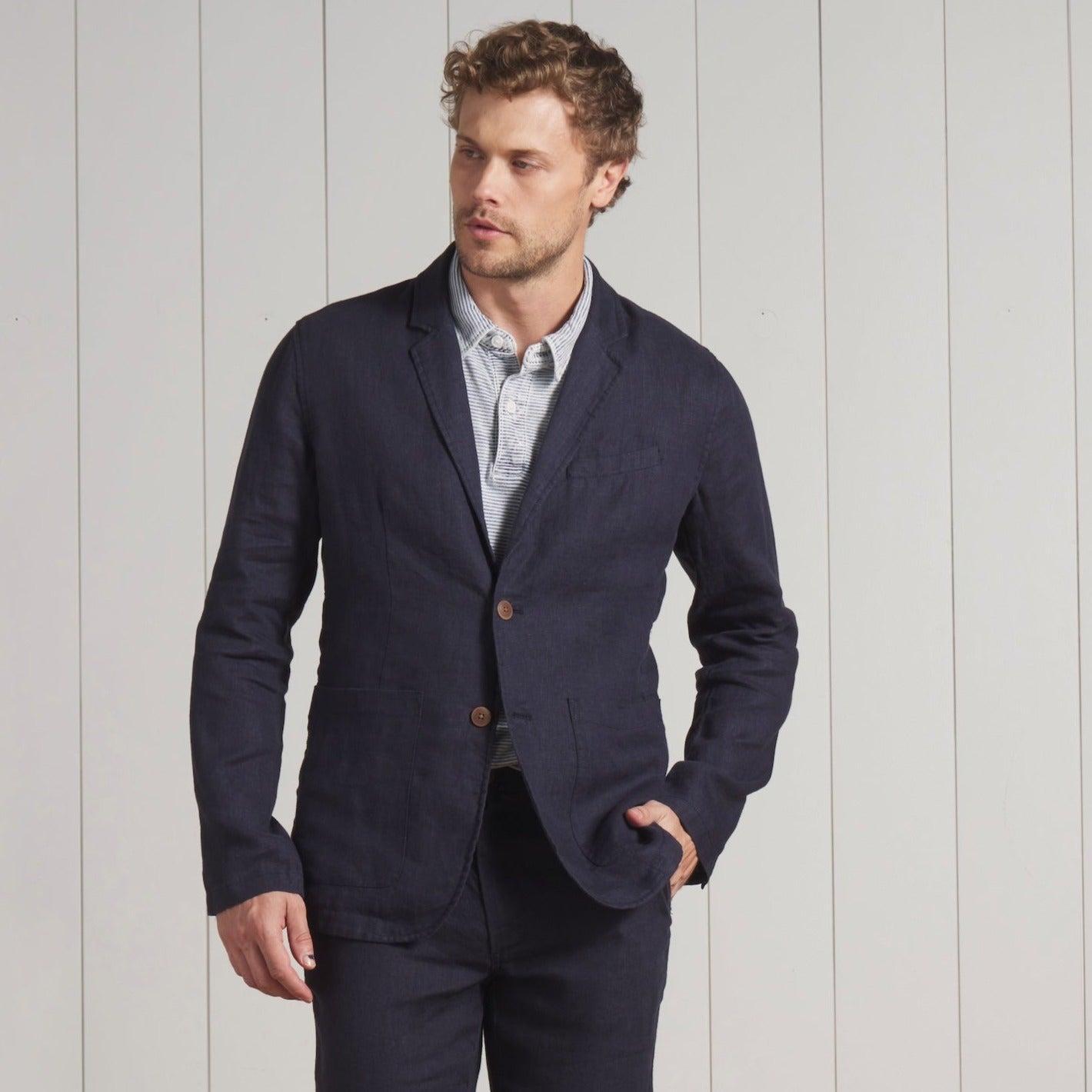 Bal Harbour 2 Button Linen Blazer - Navy Product Image