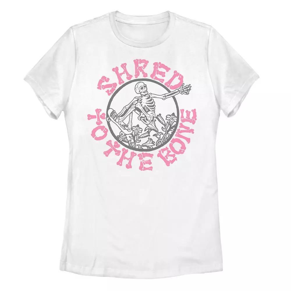 Juniors' "Shred To The Bone" Skeleton Graphic Tee, Girl's, Size: Large, White Product Image