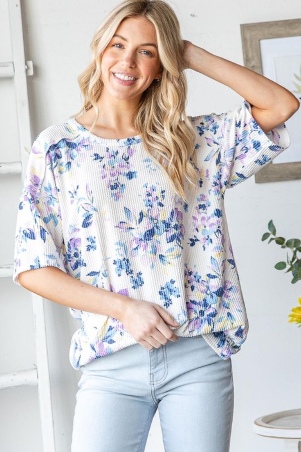 Short Sleeve Floral Urban Rib Top Product Image