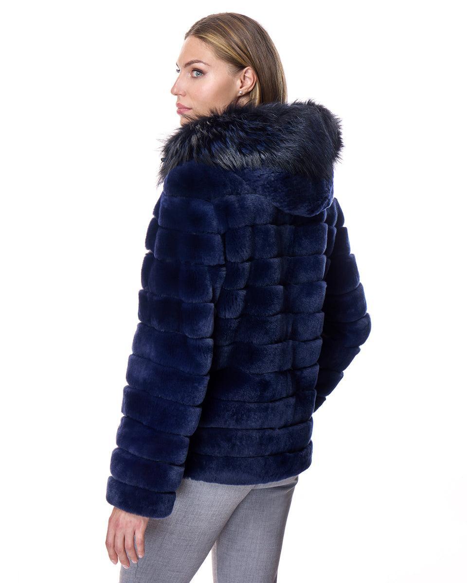 Horizontal Rabbit Jacket with Fox Trimmed Hood Product Image