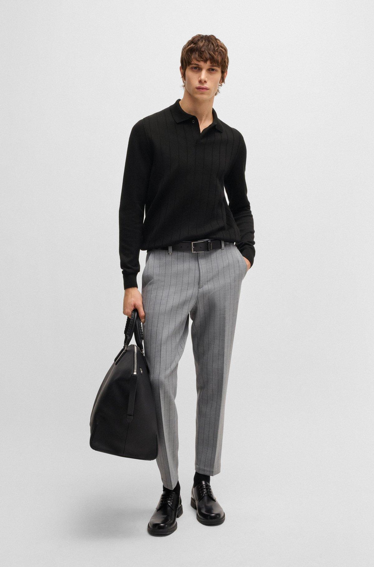 Wool polo sweater with knitted stripes Product Image