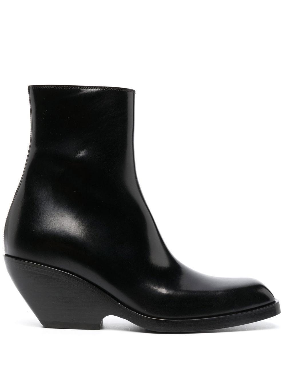 KHAITE Hooper Leather Ankle Boots In Black Product Image