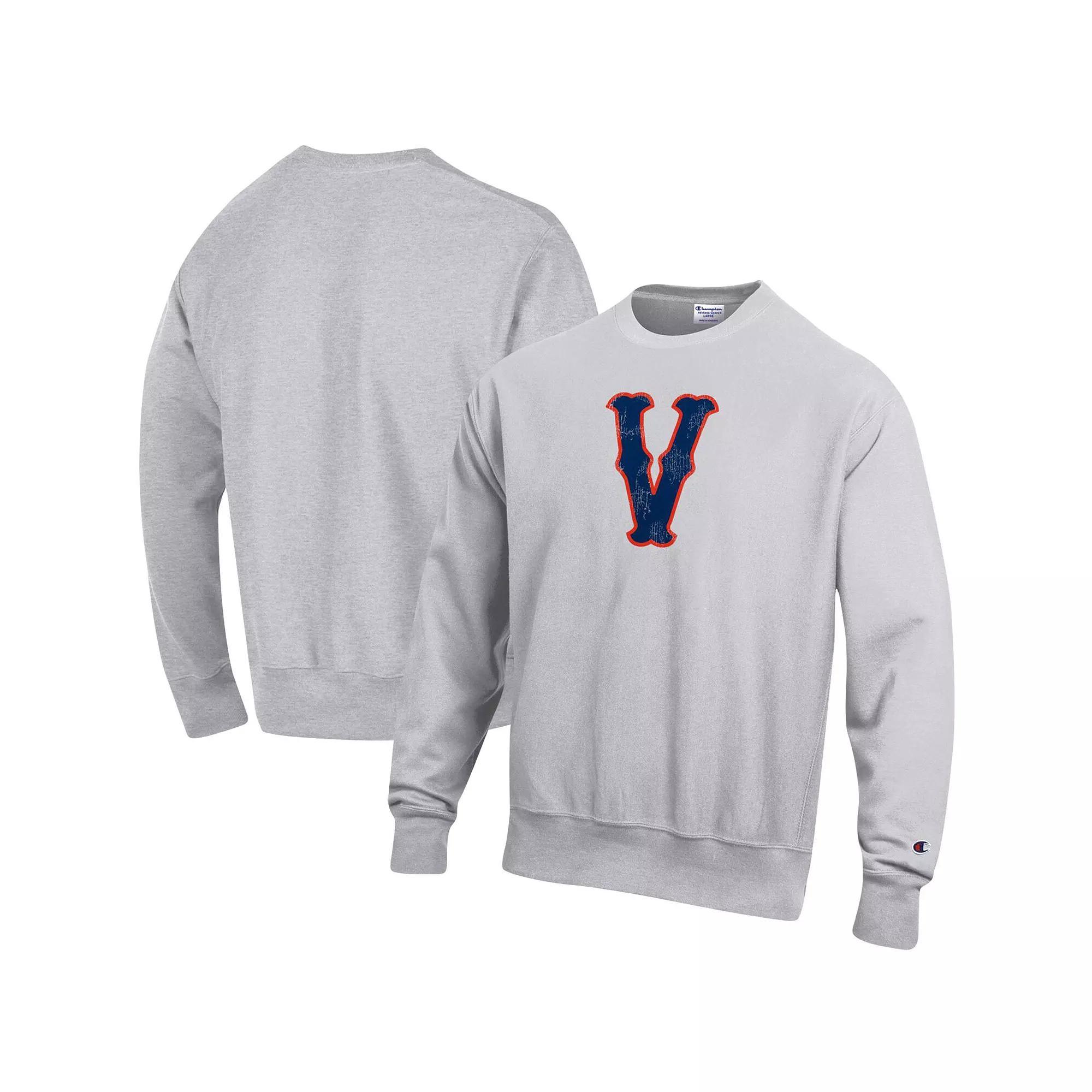 Men's Champion Heathered Gray Virginia Cavaliers Vault Logo Reverse Weave Pullover Sweatshirt,  Product Image