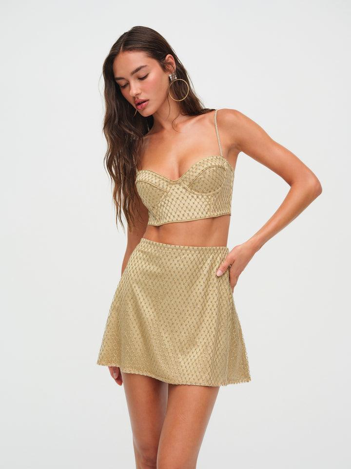 Glitter Grid Bustier Top — Gold Product Image