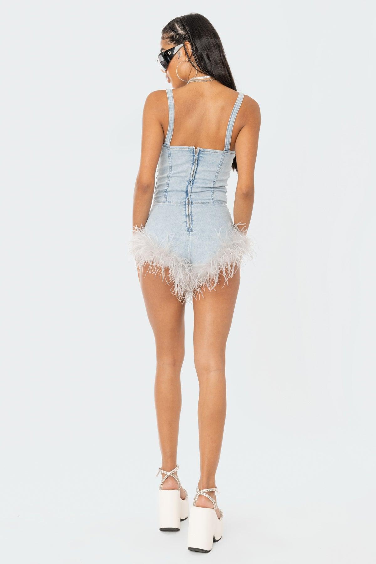 Fluffy Denim Romper Product Image