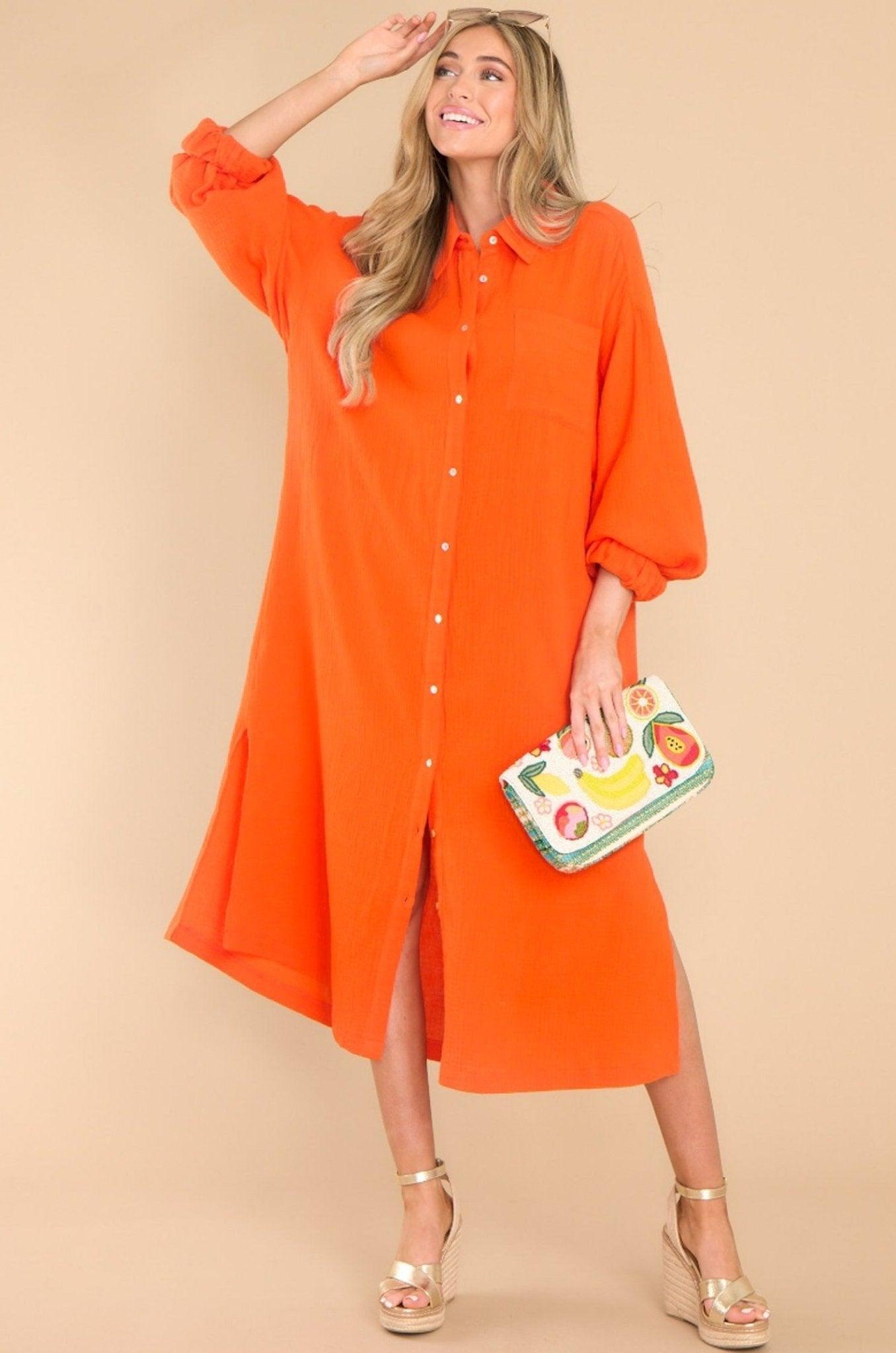 Aura Somewhere Up Above Flame Midi Dress Orange Product Image