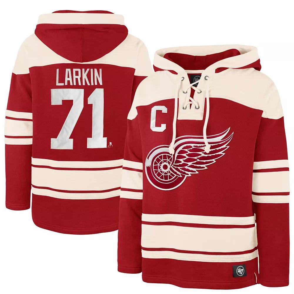 Men's '47 Dylan Larkin Red Detroit Red Wings Captain Patch Player Name & Number Lacer Pullover Hoodie, Size: Medium Product Image