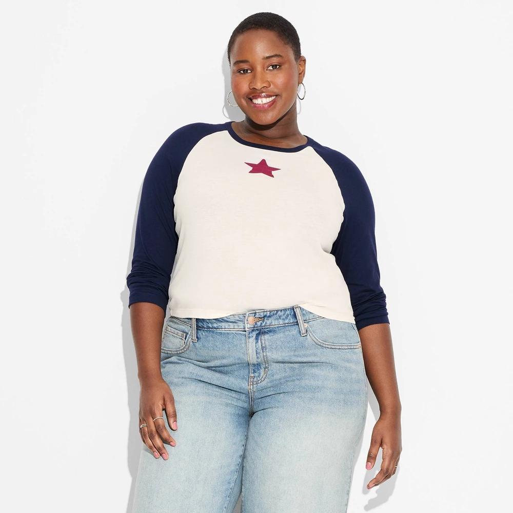 Women's Star Long Sleeve Graphic T-Shirt - White XXS: Modern Lux, Cotton-Polyester Blend, Crew Neck, Tagless, Knit Fabric Product Image