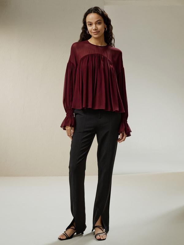 Sheer-shoulder Ruffle Shirt Product Image