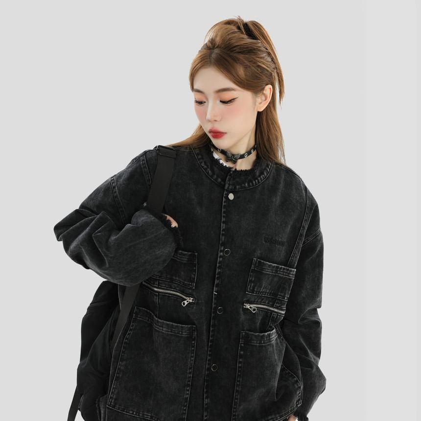 Crewneck Denim Button-Up Jacket Product Image