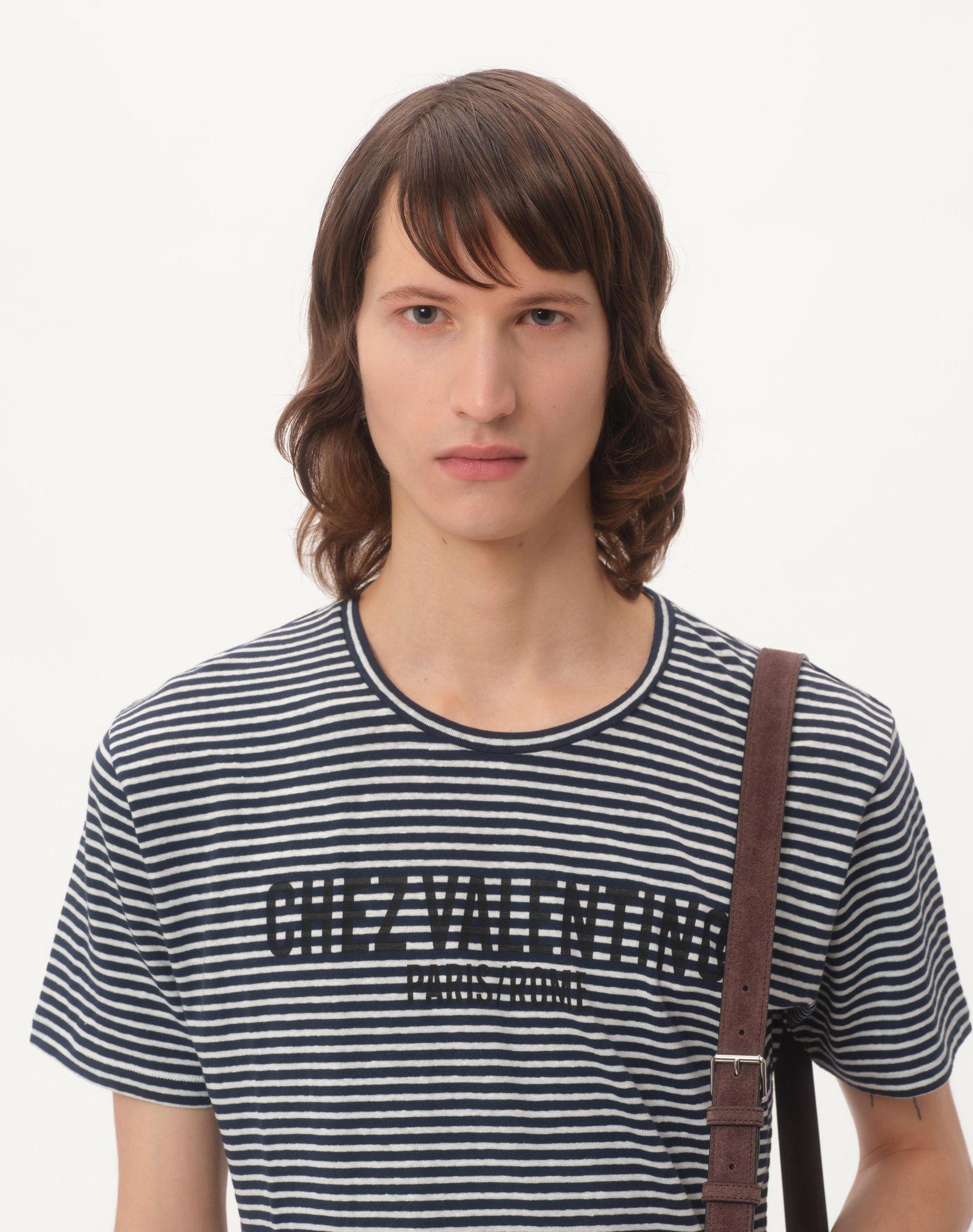 Striped Cotton T-Shirt With Chez Valentino Print Product Image