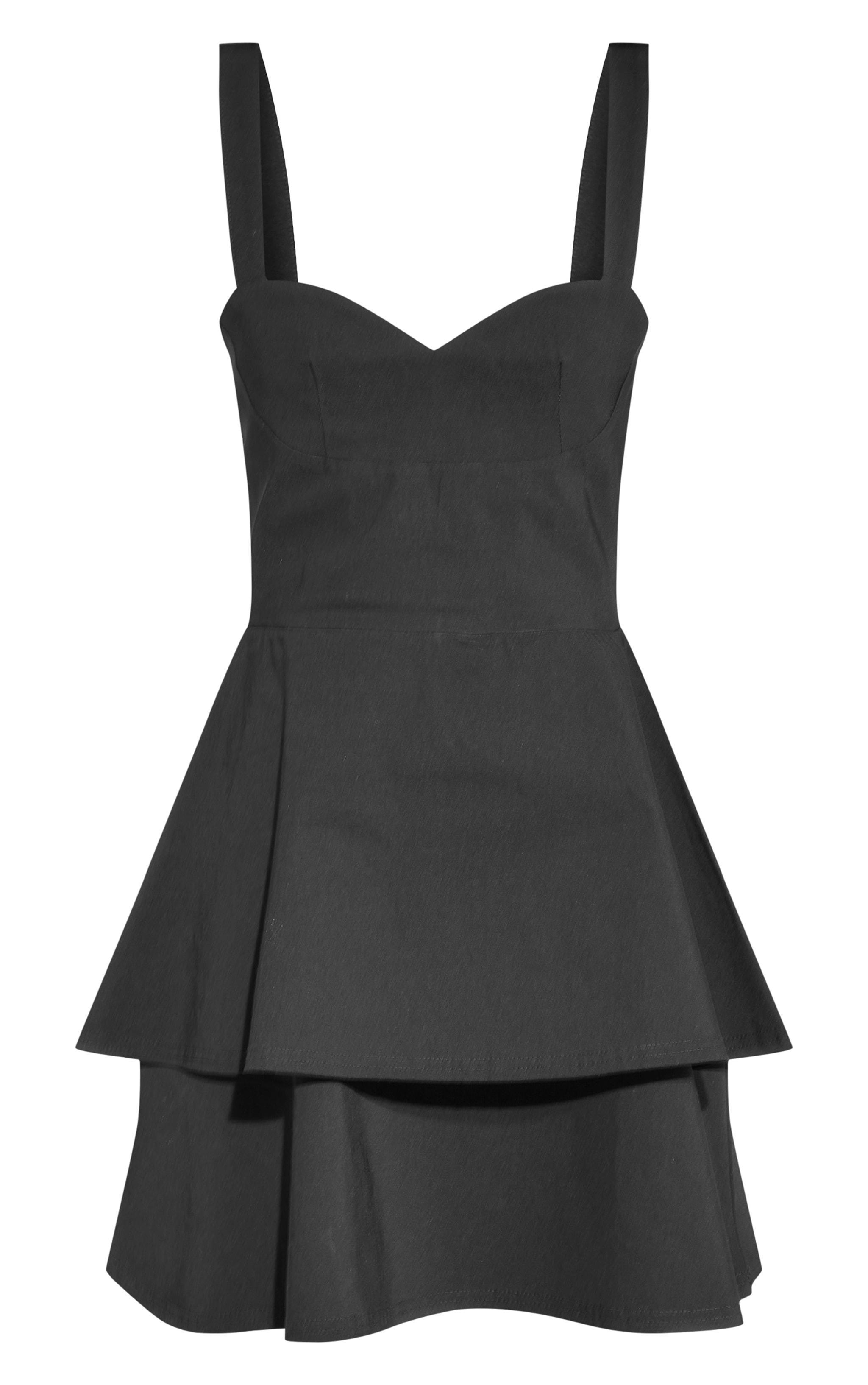 Black Stretch Woven Tiered Shift Dress Product Image