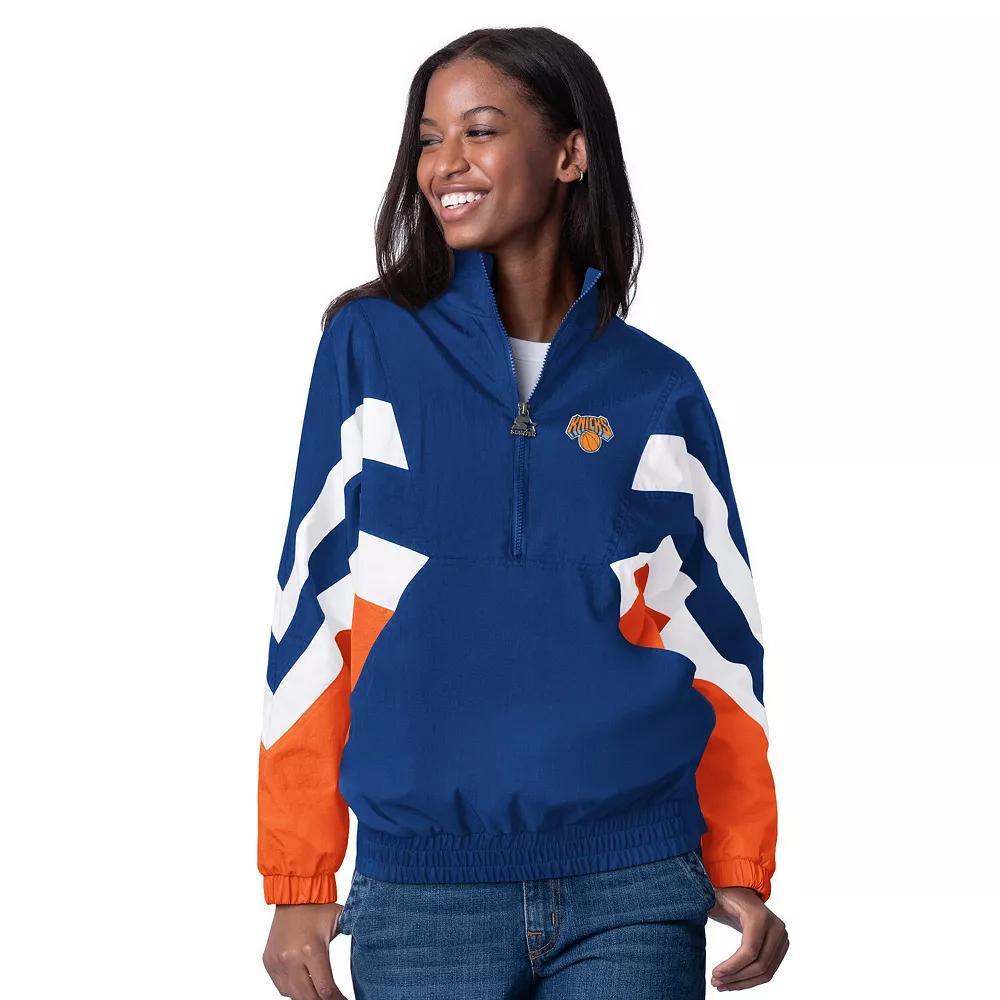 Women's Starter Blue New York Knicks Renegade Oxford Half-Zip Jacket, Size: Small Product Image