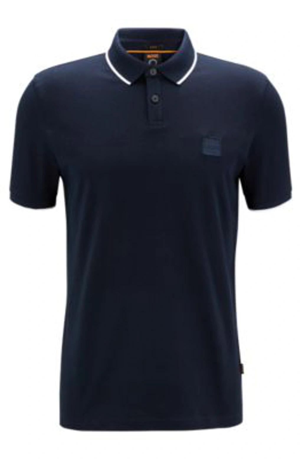 HUGO BOSS Stretch-cotton Slim-fit Polo Shirt With Logo Patch In Dark Blue Product Image