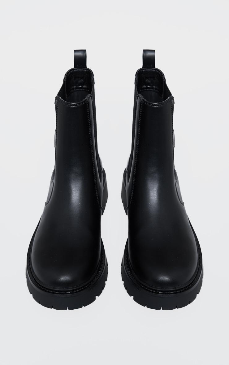Black PU Round Toe Chunky Sole Ankle Boot Product Image