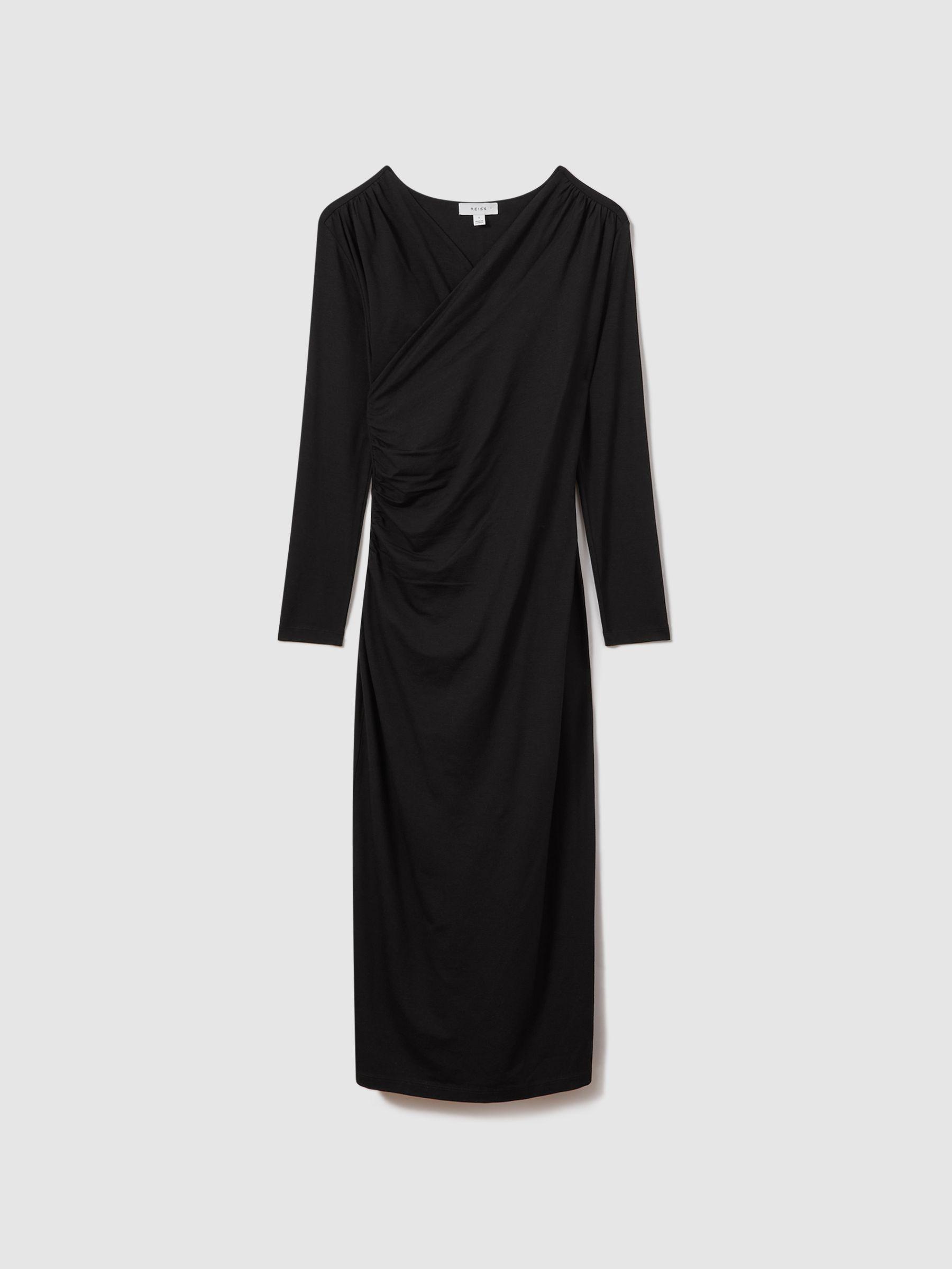Jersey Wrap Front Midi Dress in Black Product Image