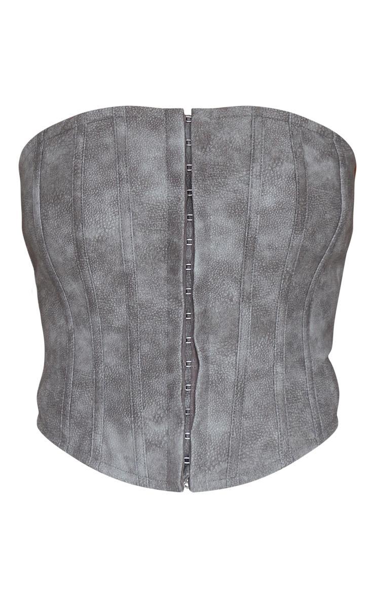 Charcoal Washed Faux Leather Hook And Eye Structured Corset Product Image