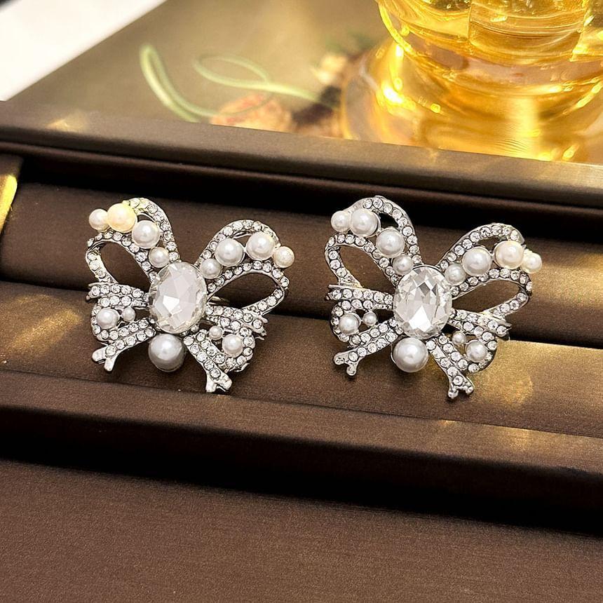 Beaded CZ Ribbon Stud Earring Product Image