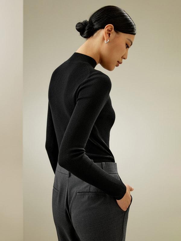 LILYSILK Womens Cashmere Pullover - Black Cashmere Silk - Lightweight Autumn and Winter Top M Product Image