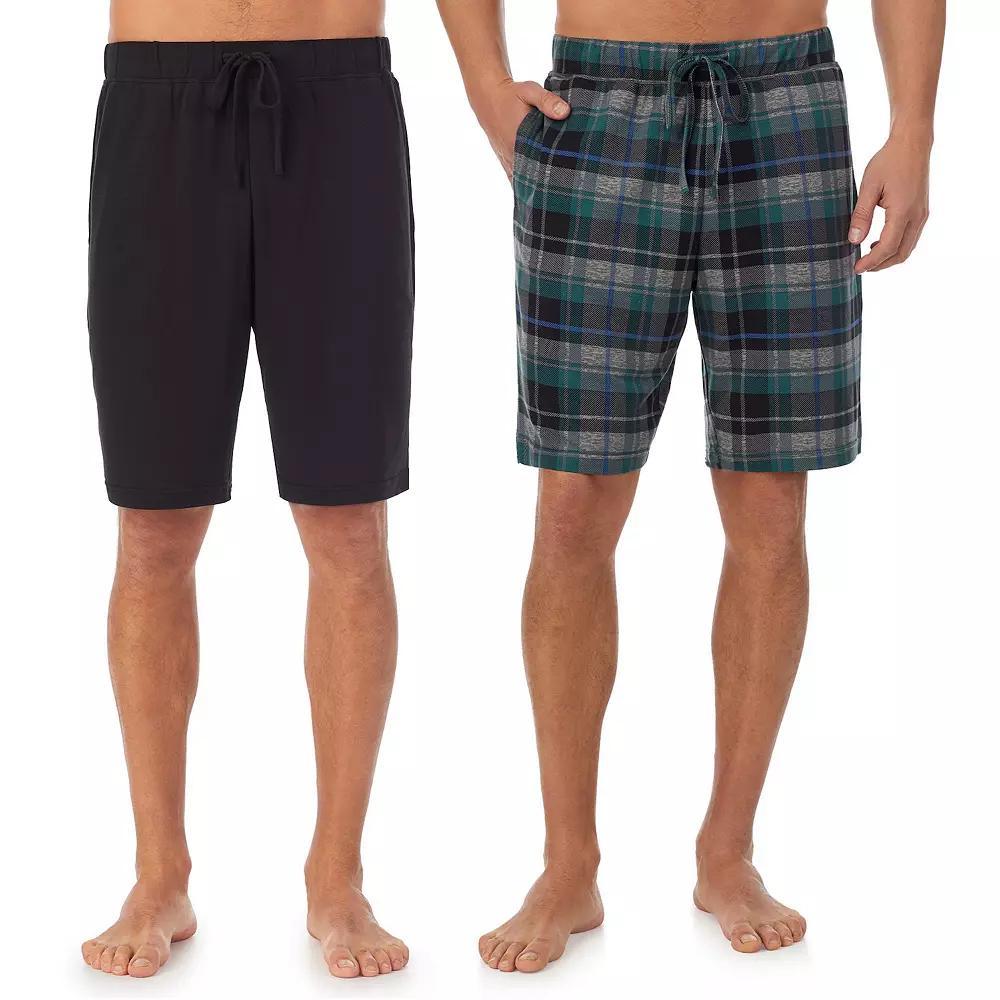 Mens Cuddl Duds 2-Pack French Terry Printed Pajama Shorts Set Black Plaid Grey Product Image