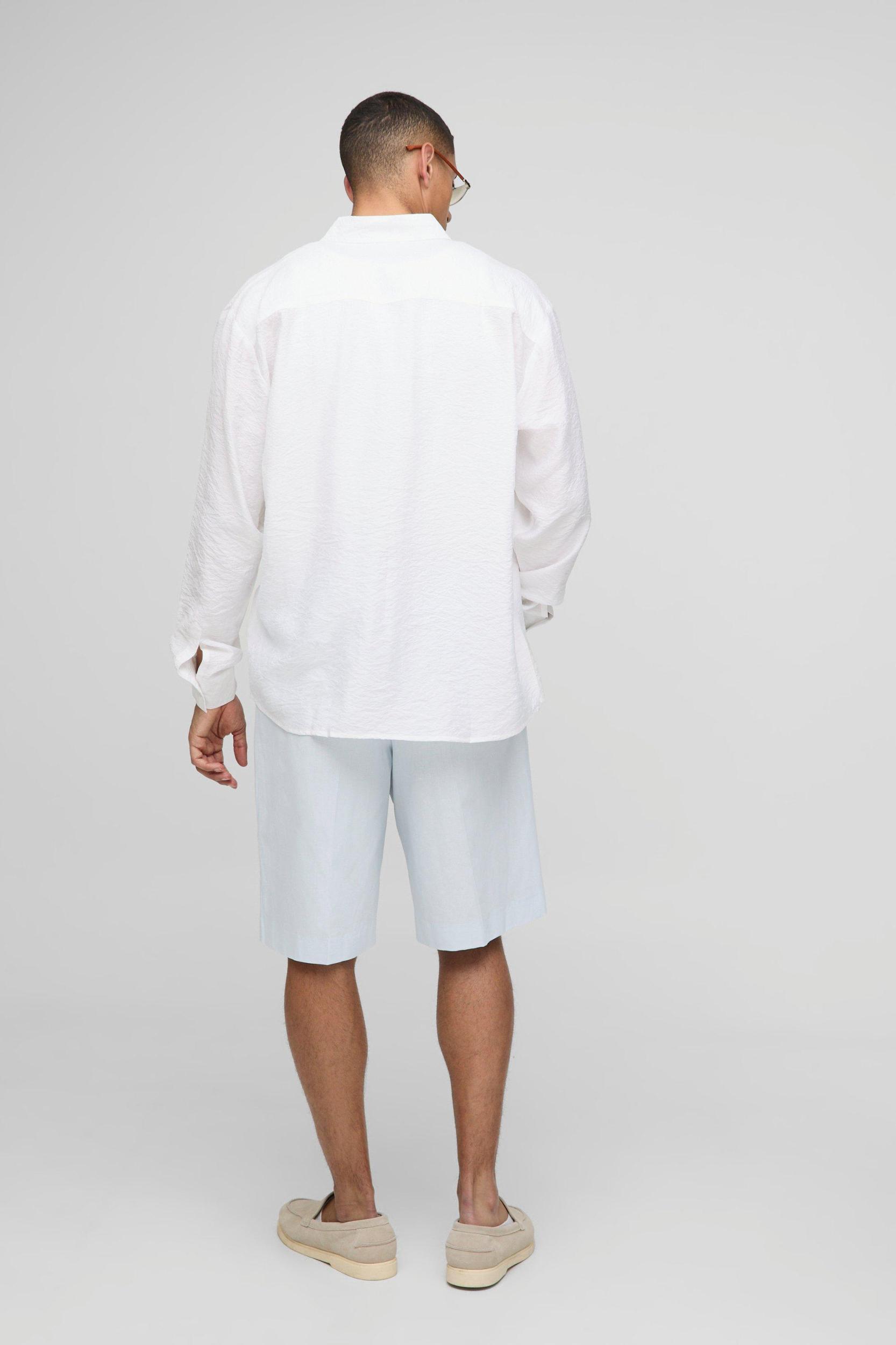 Relaxed Fit Linen Blend Pleat Front Fixed Waistband Tailored Shorts | boohooMAN USA Product Image