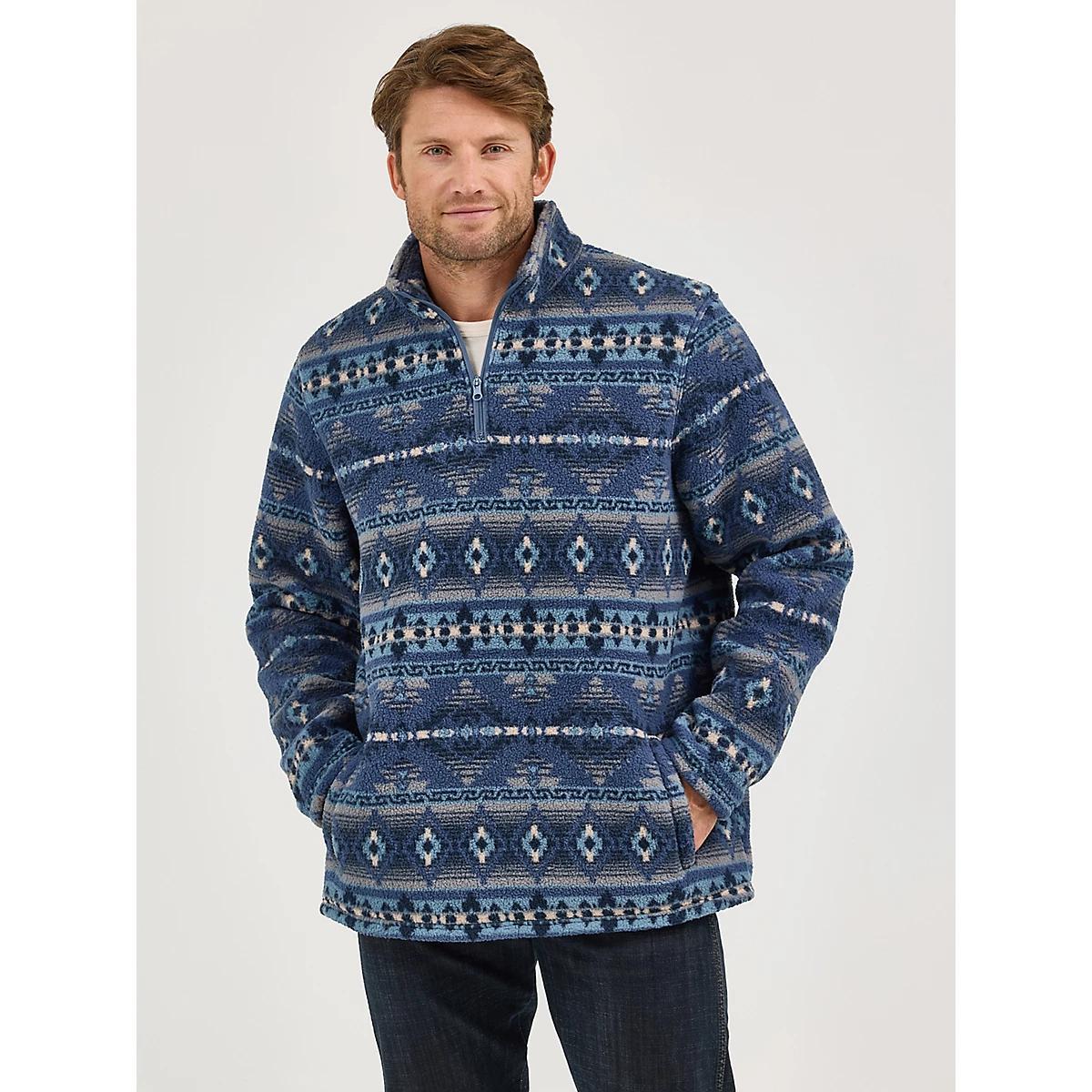 Men's Wrangler® Heavyweight Quarter-Zip Sherpa Pullover in Vintage Indigo Product Image