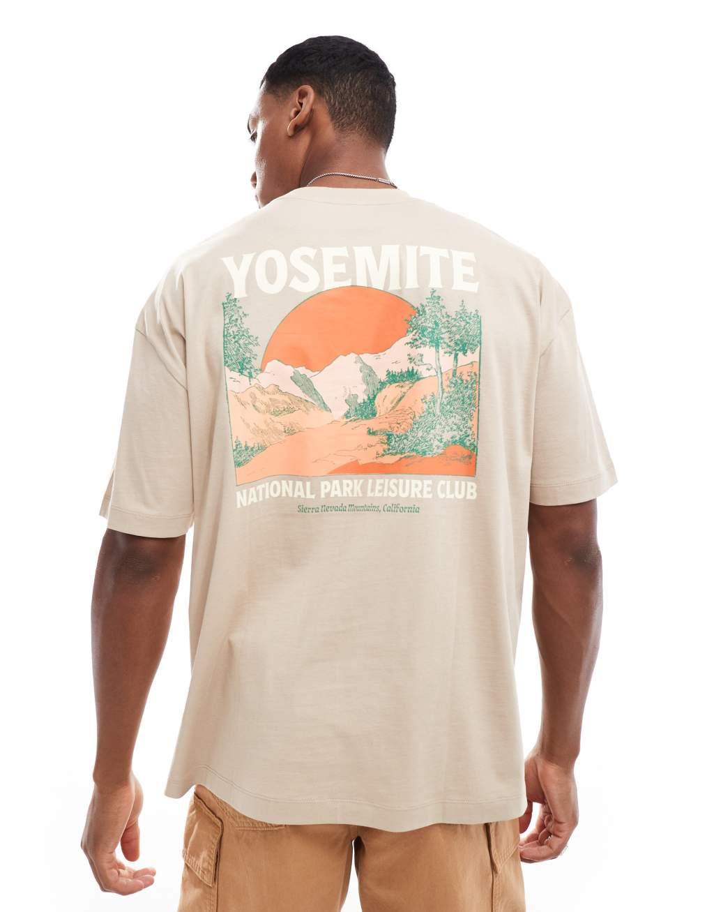 ASOS DESIGN oversized T-shirt in beige with scenic back print Product Image