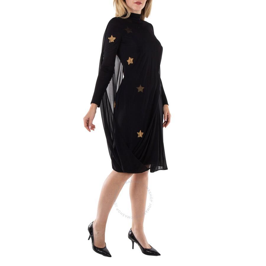 BURBERRY Black Star Motif Gathered Silk Viscose Dress Product Image