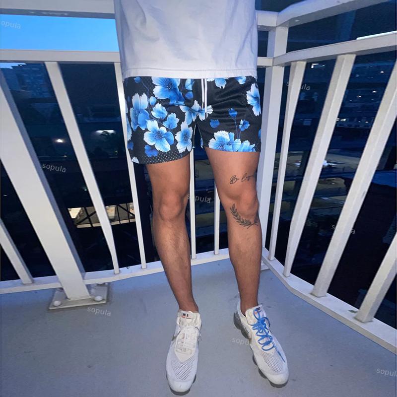 Sopula Ink Gradient Flowers Plants Print Mesh Shorts Product Image