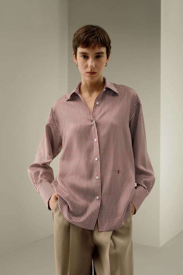 Ancora Red Oversized Striped Shirt Product Image